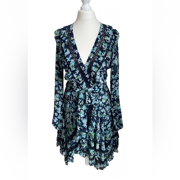 Zimmermann Navy and Green Floral Long Sleeve Dress